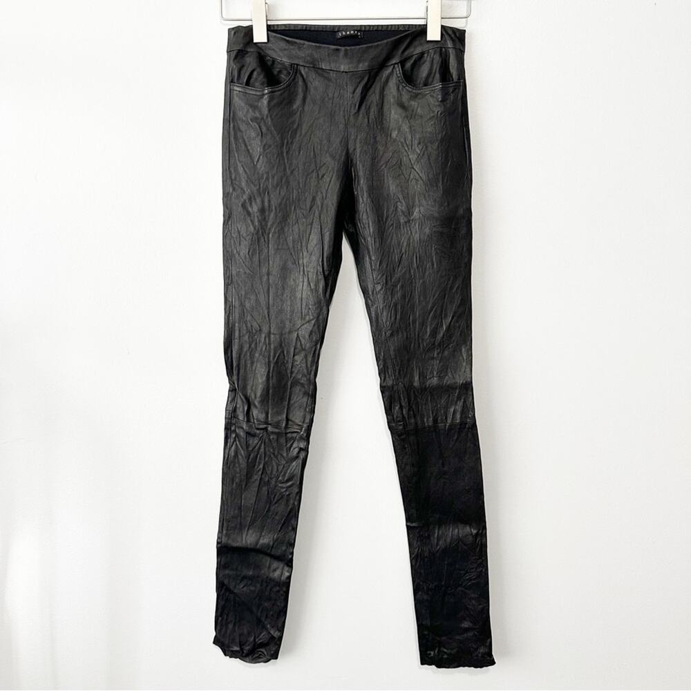 Theory black Italian leather pants stretch size 6 size 28 mobwife designer